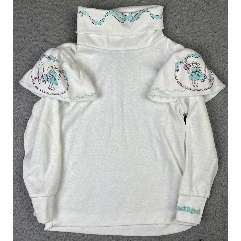 Vintage OshKosh B'Gosh Blue White Doll Turtleneck Ruffle Shoulders USA Size 2T